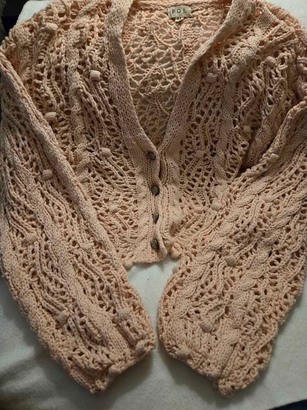 POL Open Knit Cardigan Sweater Size M Peach
